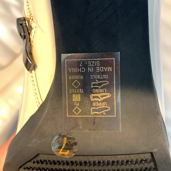 Azalea Wang size 7 ecru patent leather chunky brown heel boots disco side zip 7 - Picture 7 of 8